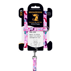 Шлея з Поводком для Котів та Дрібних Собак BronzeDog Urban Квіти Рожева