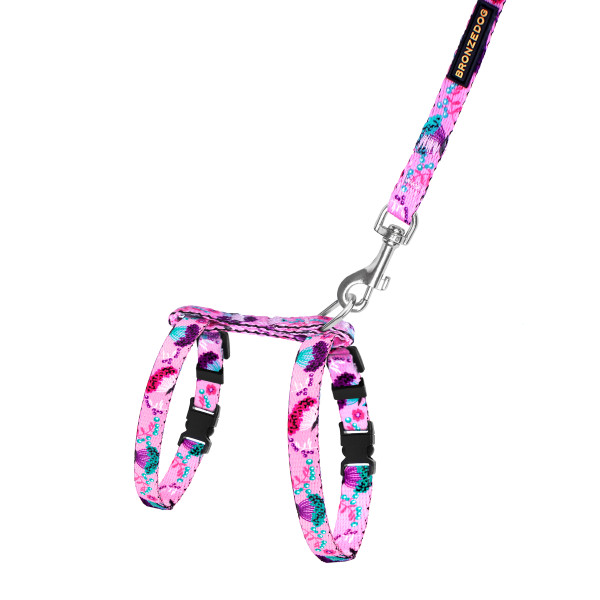 Шлея з Поводком для Котів та Дрібних Собак BronzeDog Urban Квіти Рожева