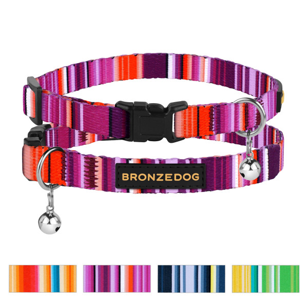 Нашийник для Котів BronzeDog Urban West Нейлоновий з Пластиковою Пряжкою та Дзвіночком Фіолетовий