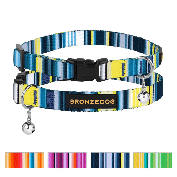 Нашийник для Котів BronzeDog Urban West Нейлоновий з Пластиковою Пряжкою та Дзвіночком Синій