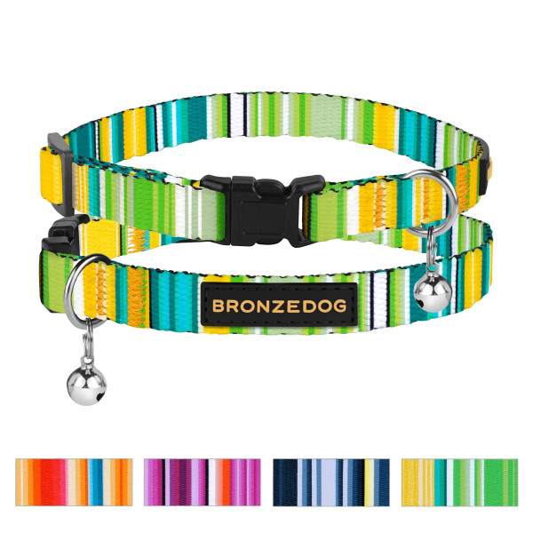 Нашийник для Котів BronzeDog Urban West Нейлоновий з Пластиковою Пряжкою та Дзвіночком Салатовий