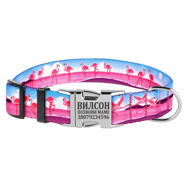 Нашийник для собак BronzeDog Urban Travel нейлоновий з металевою пряжкою Фламінго