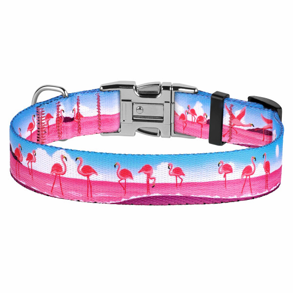 Нашийник для собак BronzeDog Urban Travel нейлоновий з металевою пряжкою Фламінго