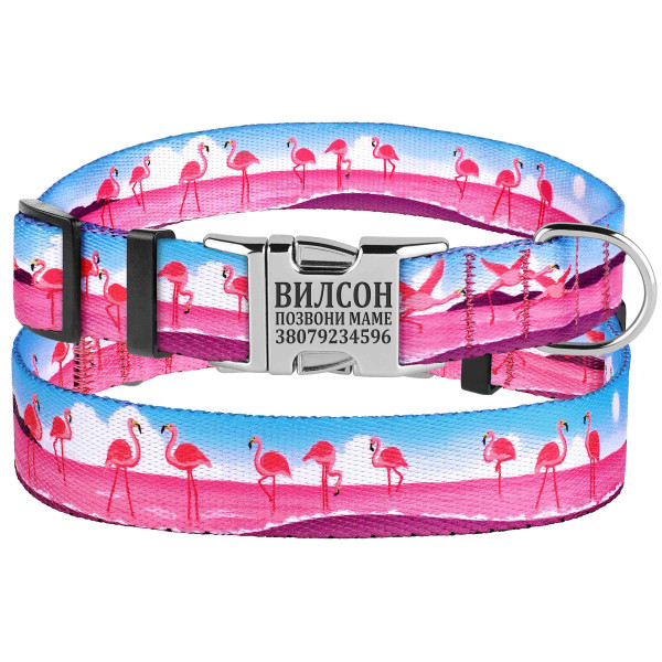 Нашийник для собак BronzeDog Urban Travel нейлоновий з металевою пряжкою Фламінго