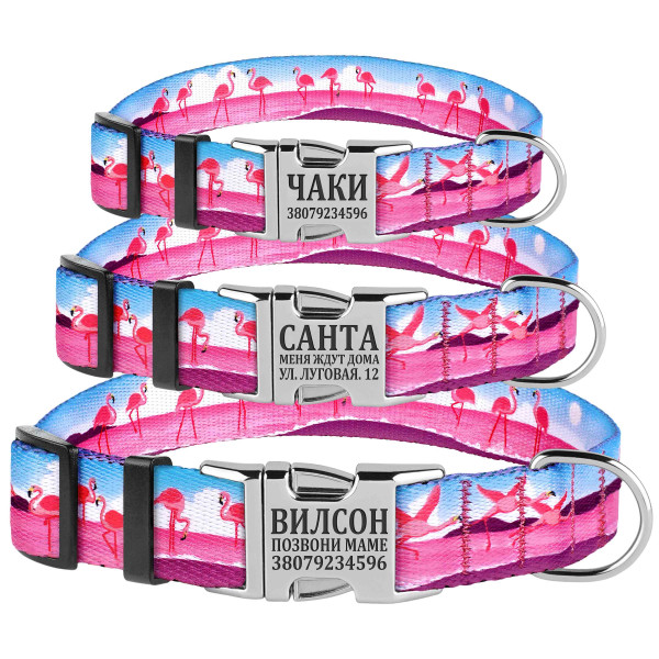 Нашийник для собак BronzeDog Urban Travel нейлоновий з металевою пряжкою Фламінго