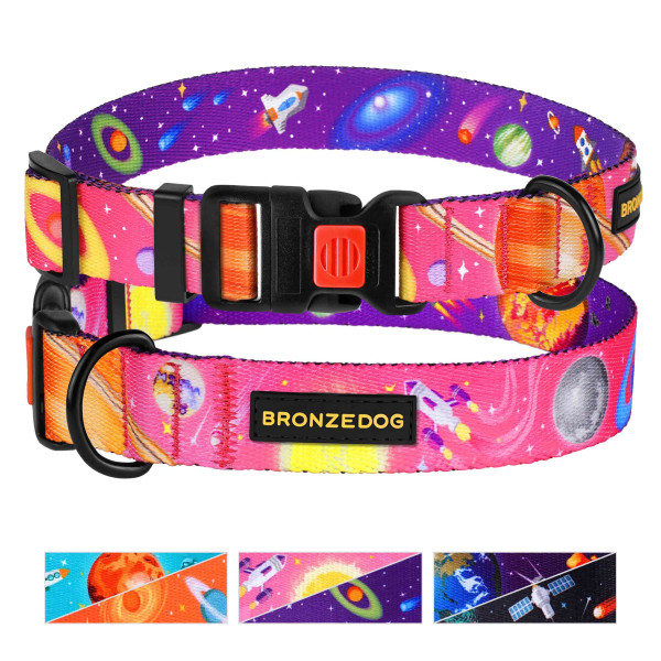 Нашийник для Собак BronzeDog Urban Cosmos нейлоновий з пластиковою пряжкою Рожевий