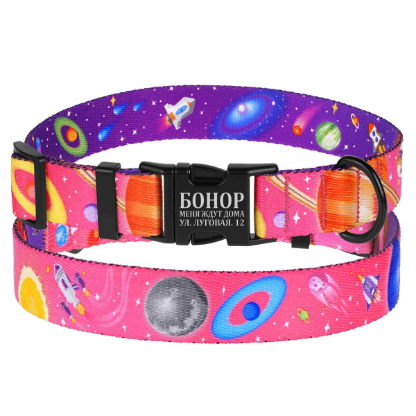 Нашийник для Собак BronzeDog Urban Cosmos нейлоновий з металевою пряжкою Рожевий