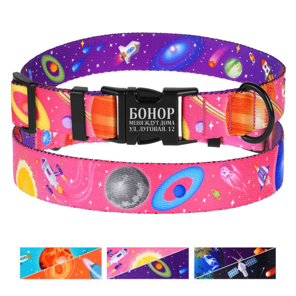 Нашийник для Собак BronzeDog Urban Cosmos нейлоновий з металевою пряжкою Рожевий