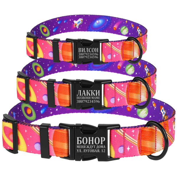 Нашийник для Собак BronzeDog Urban Cosmos нейлоновий з металевою пряжкою Рожевий