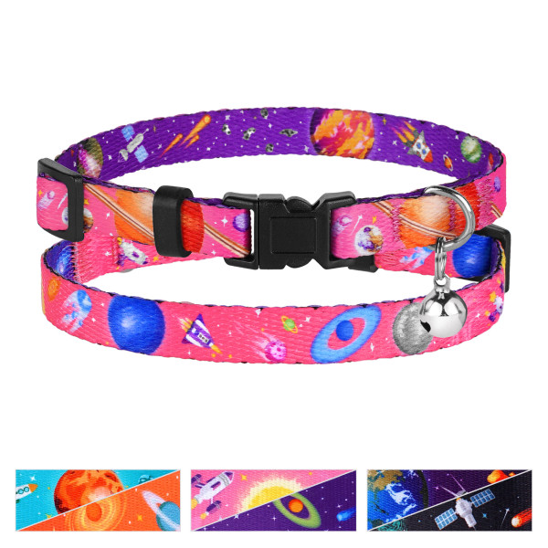 Нашийник для Котів BronzeDog Urban Cosmos Нейлоновий з Пластиковою Пряжкою та Дзвіночком Рожевий