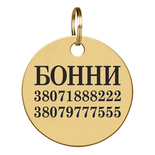 Адресник для Собак BronzeDog Позолота Круглий