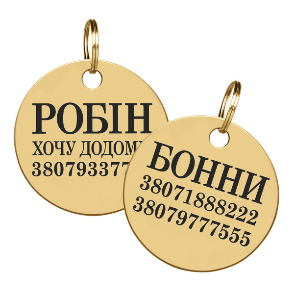 Адресник для Собак BronzeDog Позолота Круглий