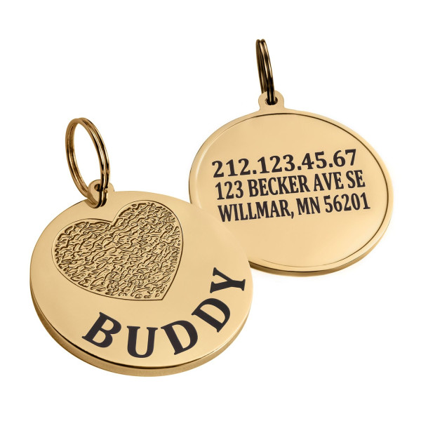 Адресник для Собак BronzeDog з Латуні з Позолотою Серце