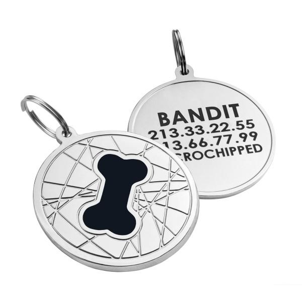 Емальований Адресник для Собак BronzeDog Кісточка на Фоні Об'ємної Павутинки Чорний