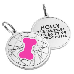 Емальований Адресник для Собак BronzeDog Кісточка на Фоні Об'ємної Павутинки Рожевий