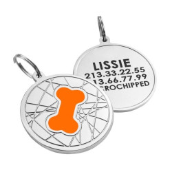 Емальований Адресник для Собак BronzeDog Кісточка на Фоні Об'ємної Павутинки Помаранчевий