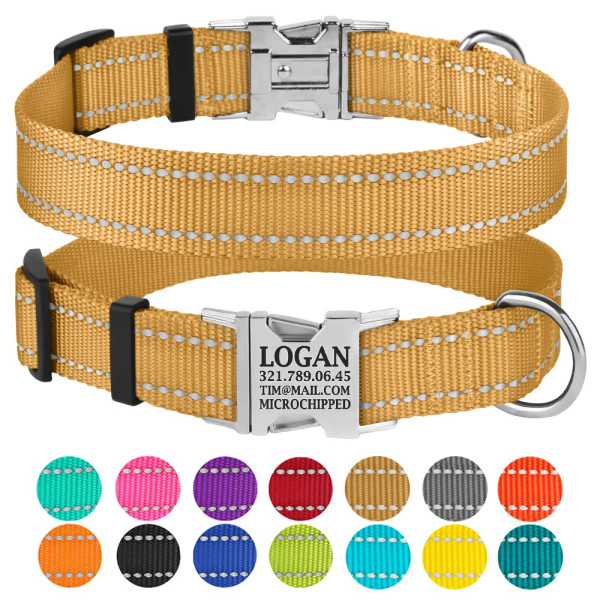 Нашийник для Собак BronzeDog Active Нейлоновий зі Світловідбиттям та Металевою Пряжкою Золотистий