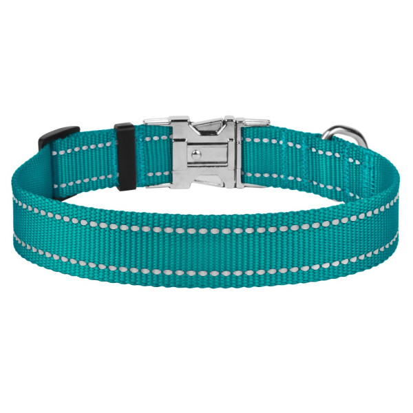 Нашийник для Собак BronzeDog Active Нейлоновий зі Світловідбиттям та Металевою Пряжкою Бірюзовий