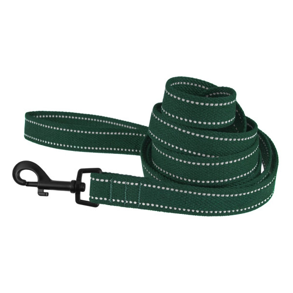 Повідець для собак Barksi Сotton рефлекторний бавовняний брезент Стандарт Зелений