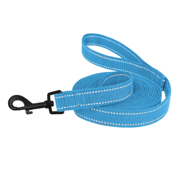 Повідець для собак Barksi Сotton рефлекторний бавовняний брезент Стандарт Блакитний