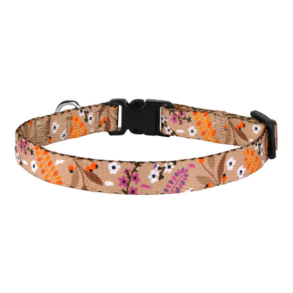 Нашийник для Собак Дрібних Порід BronzeDog Urban Квіти Нейлоновий з Пластиковою Пряжкою Бежевий