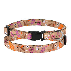 Нашийник для Собак Дрібних Порід BronzeDog Urban Квіти Нейлоновий з Пластиковою Пряжкою Бежевий