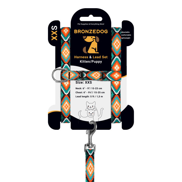 Шлея з Поводком для Котів та Дрібних Собак BronzeDog Urban Ромби