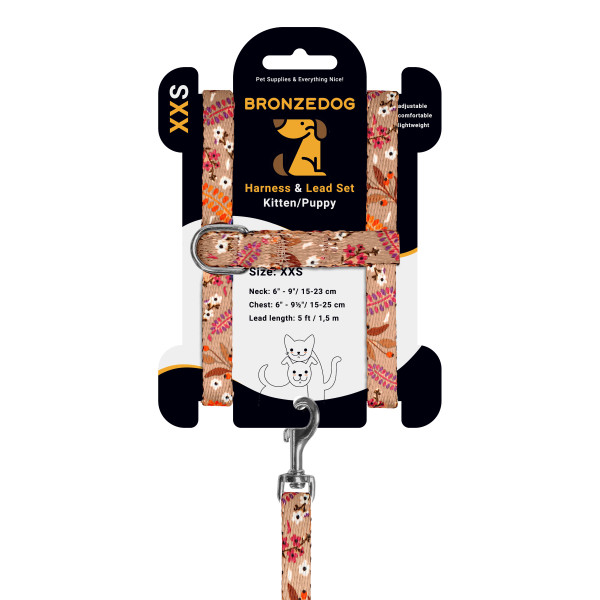 Шлея з Поводком для Котів та Дрібних Собак BronzeDog Urban Квіти Бежева