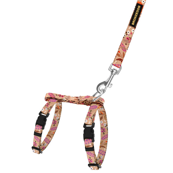 Шлея з Поводком для Котів та Дрібних Собак BronzeDog Urban Квіти Бежева