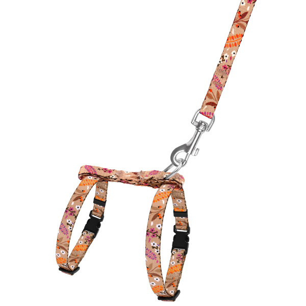 Шлея з Поводком для Котів та Дрібних Собак BronzeDog Urban Квіти Бежева