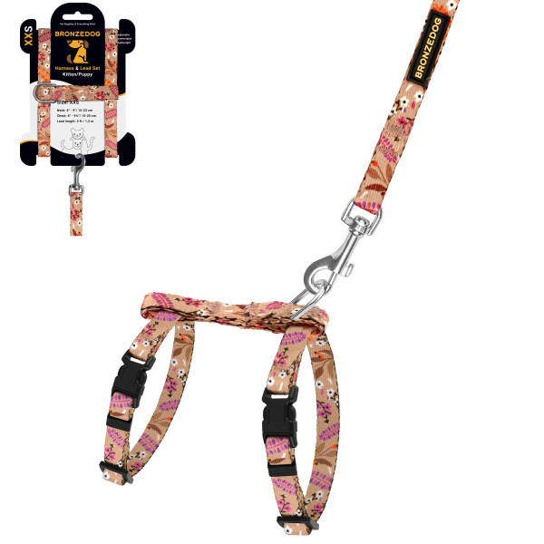 Шлея з Поводком для Котів та Дрібних Собак BronzeDog Urban Квіти Бежева