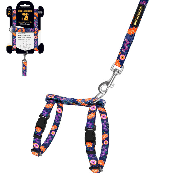 Шлея з Поводком для Котів та Дрібних Собак BronzeDog Urban Квіти Синя