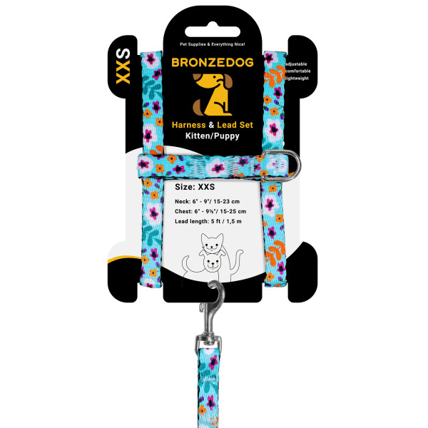 Шлея з Поводком для Котів та Дрібних Собак BronzeDog Urban Квіти Ментол