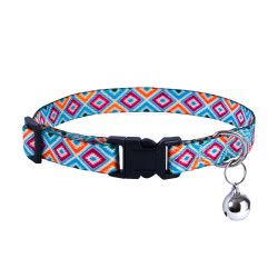 Нашийник для Котів BronzeDog Urban Гуцульський Нейлоновий з Пластиковою Пряжкою та Дзвіночком Синій