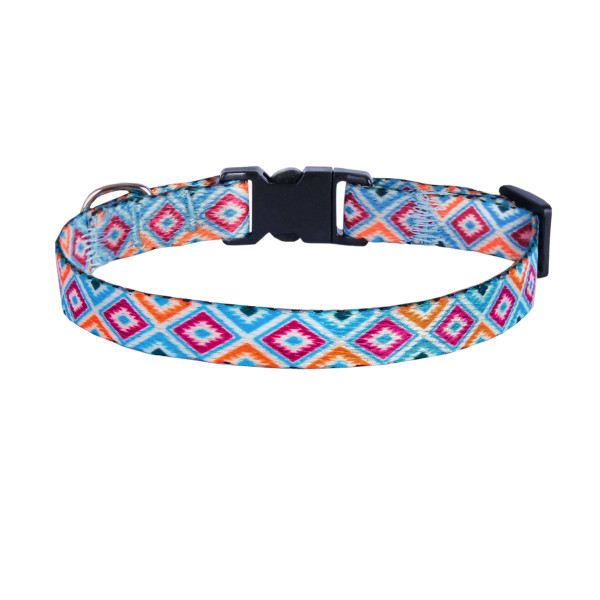 Нашийник для Котів BronzeDog Urban Гуцульський Нейлоновий з Пластиковою Пряжкою та Дзвіночком Синій