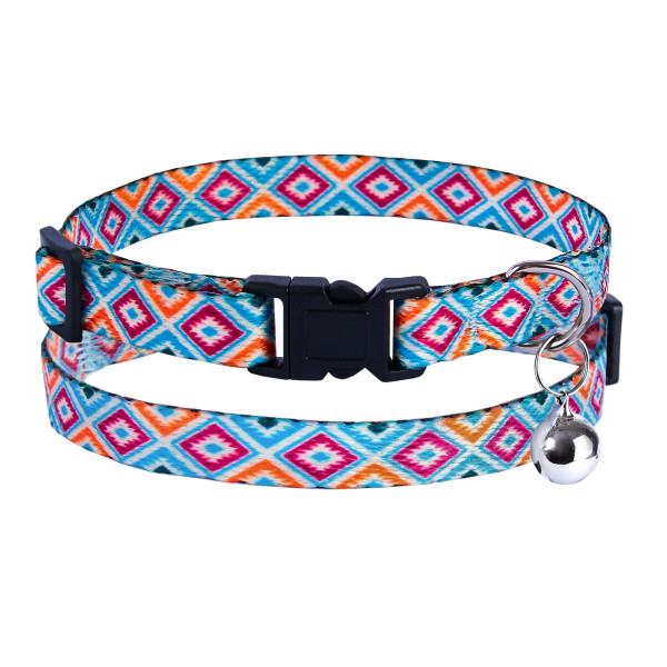 Нашийник для Котів BronzeDog Urban Гуцульський Нейлоновий з Пластиковою Пряжкою та Дзвіночком Синій