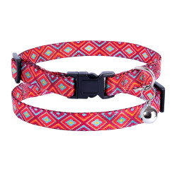 Нашийник для Котів BronzeDog Urban Гуцульський Нейлоновий з Пластиковою Пряжкою та Дзвіночком Червоний
