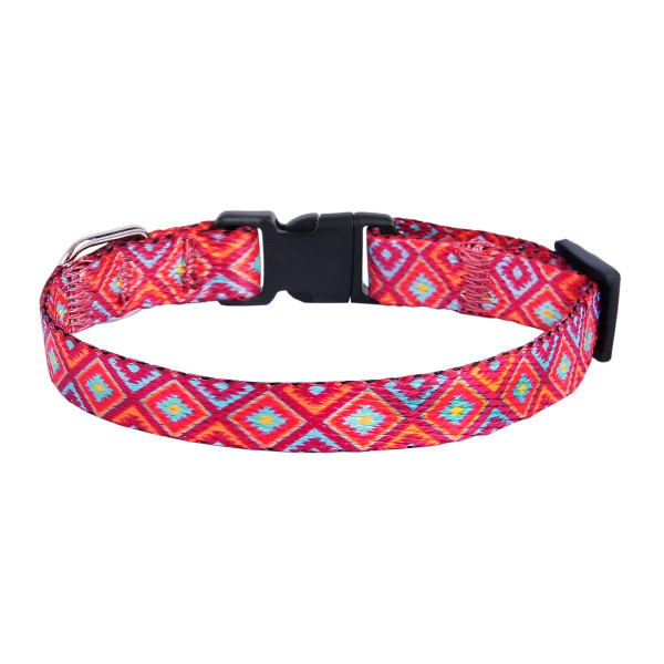 Нашийник для Котів BronzeDog Urban Гуцульський Нейлоновий з Пластиковою Пряжкою та Дзвіночком Червоний
