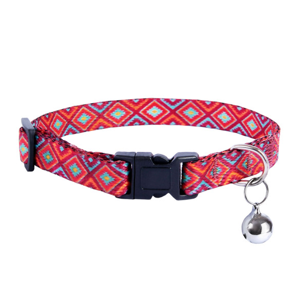 Нашийник для Котів BronzeDog Urban Гуцульський Нейлоновий з Пластиковою Пряжкою та Дзвіночком Червоний