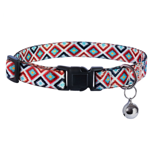 Нашийник для Котів BronzeDog Urban Гуцульський Нейлоновий з Пластиковою Пряжкою та Дзвіночком Коричневий