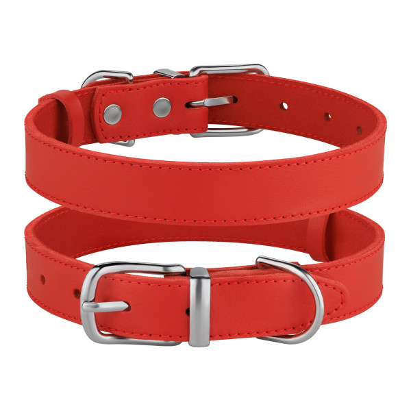 Нашийник для Собак Шкіряний BronzeDog Classic з Хромованою Фурнітурою Червоний