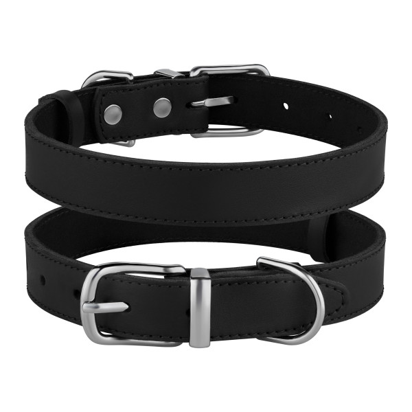 Нашийник для Собак Шкіряний BronzeDog Classic з Хромованою Фурнітурою Чорний