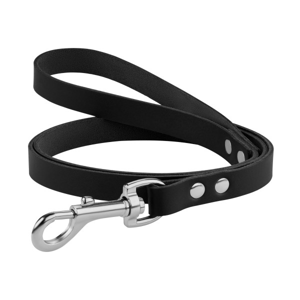 Повідець для Собак Шкіряний BronzeDog Classic з Хромованою Фурнітурою Чорний