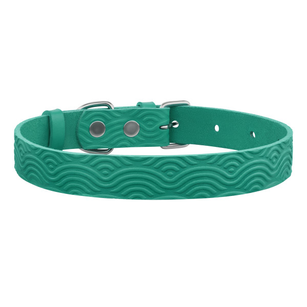 Нашийник для Собак Шкіряний BronzeDog Classic з тисненням Бірюзовий