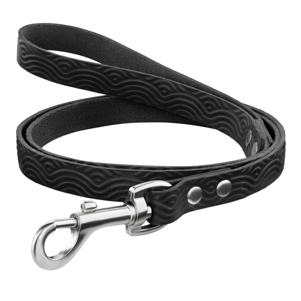 Повідець для Собак Шкіряний BronzeDog Classic з тисненням Чорний