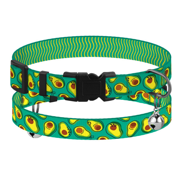 Нашийник для Котів BronzeDog Urban Fruits Нейлоновий з Пластиковою Пряжкою та Дзвіночком Авокадо