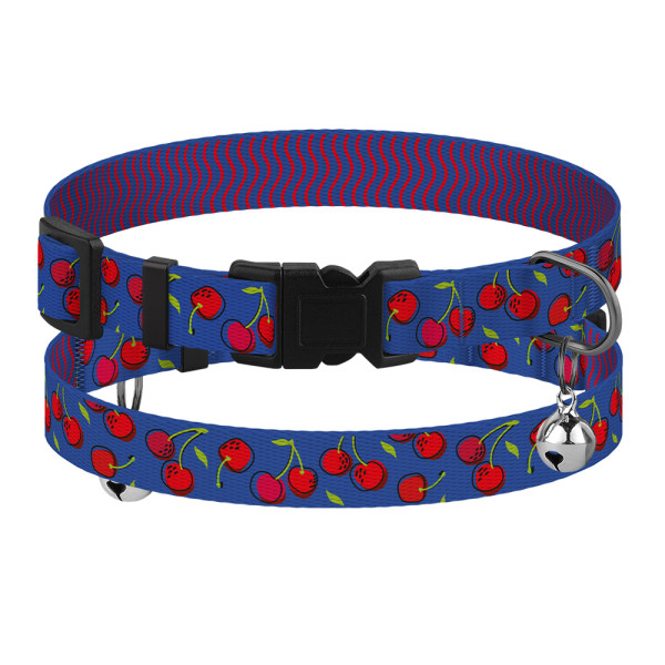 Нашийник для Котів BronzeDog Urban Fruits Нейлоновий з Пластиковою Пряжкою та Дзвіночком Вишні