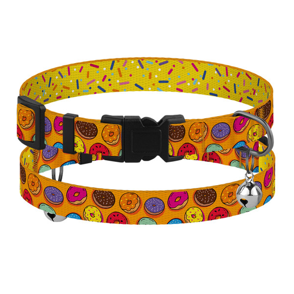 Нашийник для Котів BronzeDog Urban Fruits Нейлоновий з Пластиковою Пряжкою та Дзвіночком Пончики