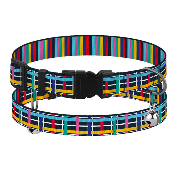 Нашийник для Котів BronzeDog Urban Art Нейлоновий з Пластиковою Пряжкою та Дзвіночком Клітинка