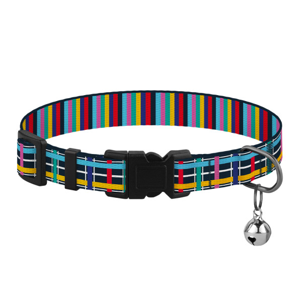 Нашийник для Котів BronzeDog Urban Art Нейлоновий з Пластиковою Пряжкою та Дзвіночком Клітинка